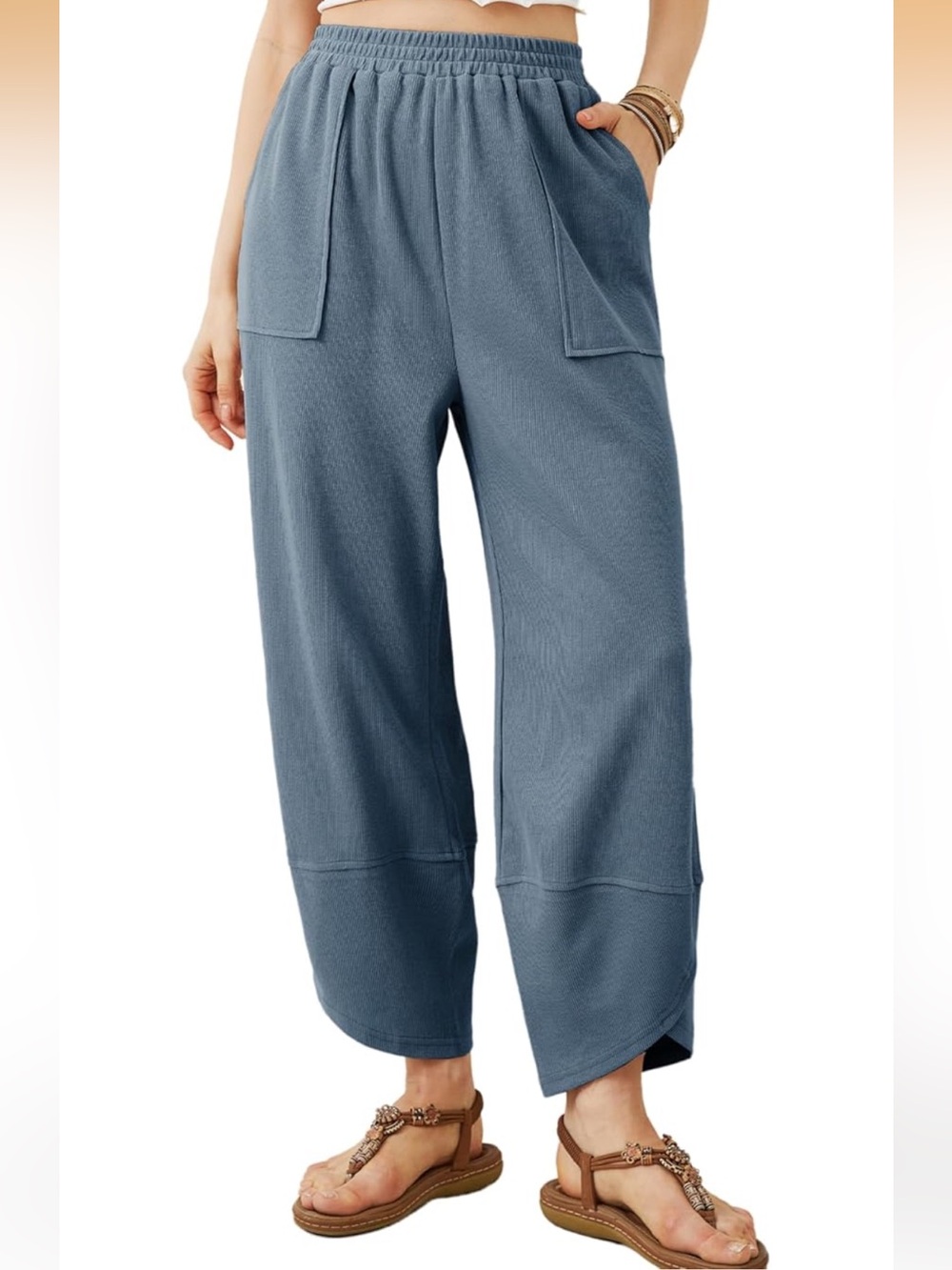 Women's Wide-Leg Elastic waist Palazzo Harem Pocket Pants - Slate Blue